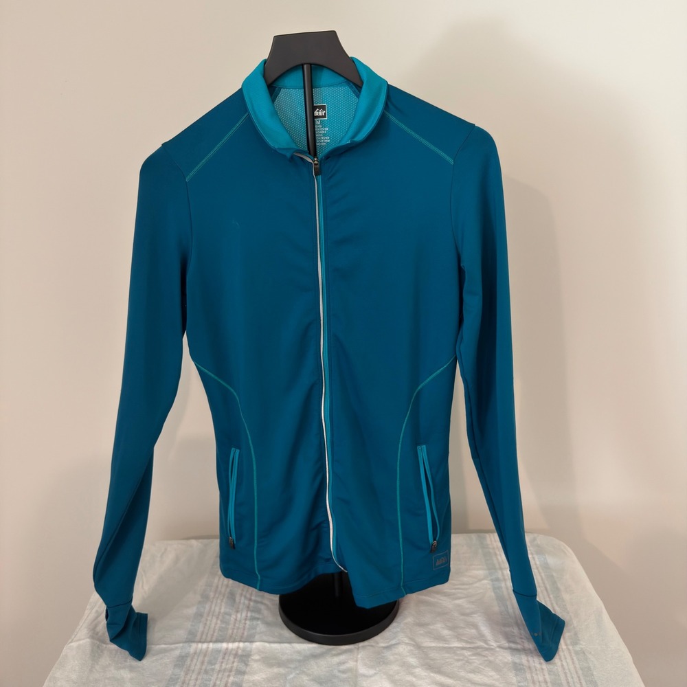 REI Co-op Womens Teal Blue Full Zip Active Jacket Mesh Back Thumbholes Size M
